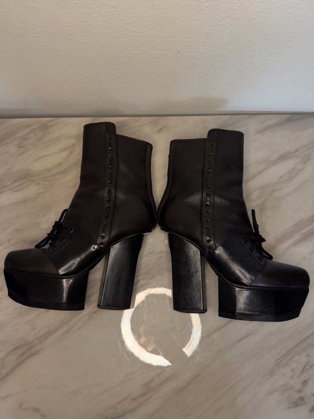 Acne Studios Pixel Platform  Boots Black Leather Lace Up Chunky Heel Women 37 - Picture 9 of 13